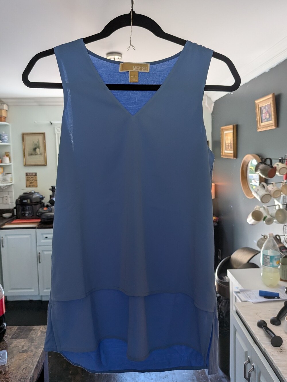 NWOT Michael Kors Pastel Blue V-Neck Layered Tunic Blouse S XS